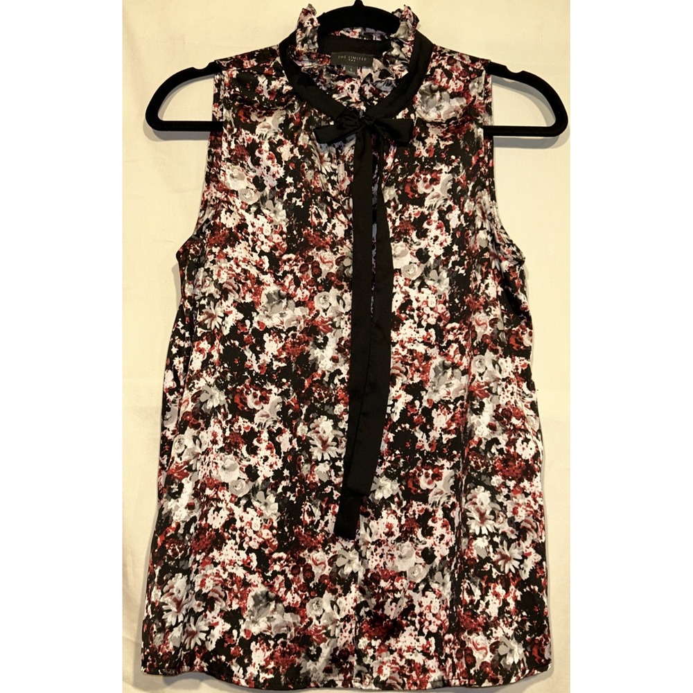 Victorian Satin Ruffle Bow Neckline Top Ribbon Sleeveless Sz S The Limited
